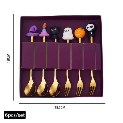 Conjunto de Talheres de Aço Inoxidável Halloween - Colher de Café Colher de Sobremesa Garfo de Fruta - Acessórios de Festa Temática