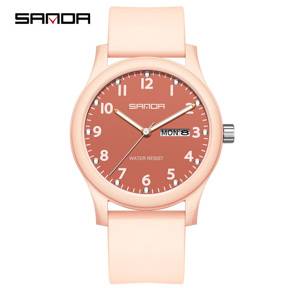 SANDA 3263 Fashion Casual Men Watch Silicone Strap Waterproof Luminous Clock Unisex Wristwatch Date Week Sport Man Watches