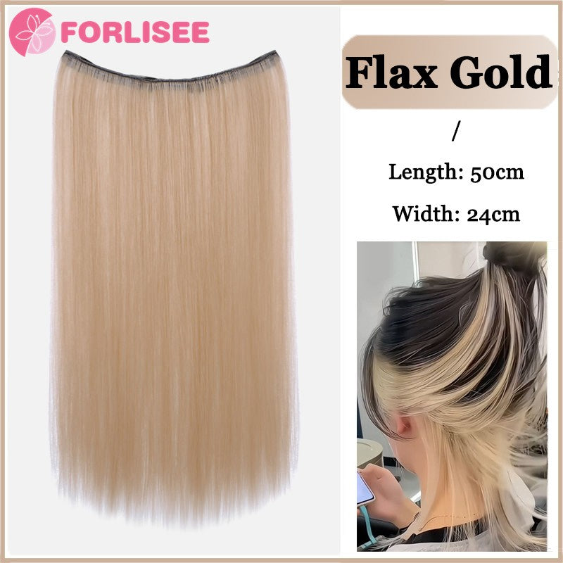 Aplique de Cabelo Sintético Liso Longo de Uma Peça com 4 Presilhas, Camada Interna Escondida, Peruca Colorida
