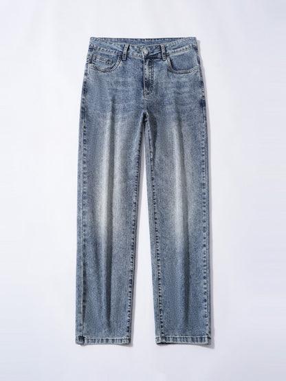 Calça Jeans Masculina Clássica Solta Reta Wide Leg de Sarja Lavada de Alta Qualidade Masculina Fina Fresca Elástica Masculina Casual de Caimento Regular
