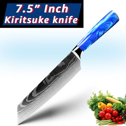 Faca de Cozinha Japonesa Chef 1-10 Peças Conjunto 7CR17 Aço Inoxidável 440C Desenho Damasco Cutelo de Carne Fatiador Santoku Ferramentas de Cozinha