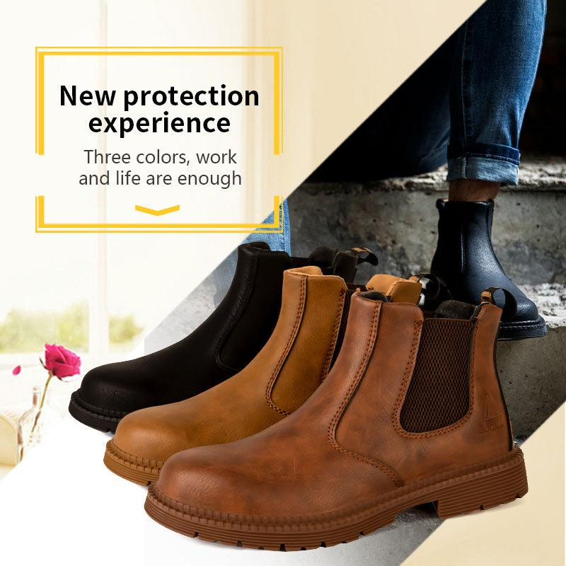 Sapatos de Segurança Impermeáveis Masculinos com Biqueira de Aço Botas de Couro Calçado Masculino Sapatos de Trabalho Indestrutíveis para Construção Marrom