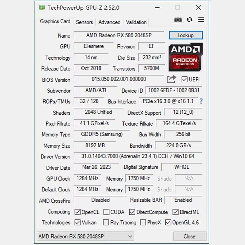 Placa de Vídeo MLLSE AMD Radeon RX 580 8GB 2048SP Gaming GDDR5 256Bit PCI-E 3.0 ×16 8Pin Radeon GPU Rx 580 8g para Jogos