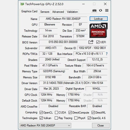 Placa de Vídeo MLLSE AMD Radeon RX 580 8GB 2048SP Gaming GDDR5 256Bit PCI-E 3.0 ×16 8Pin Radeon GPU Rx 580 8g para Jogos