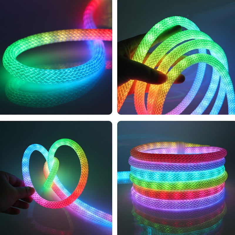 360 Degree Round Reticulate Neon LED Strip with Remote Control,RGBIC Nylon Flexible Dream Colorful Rope Light For Bedroom Living