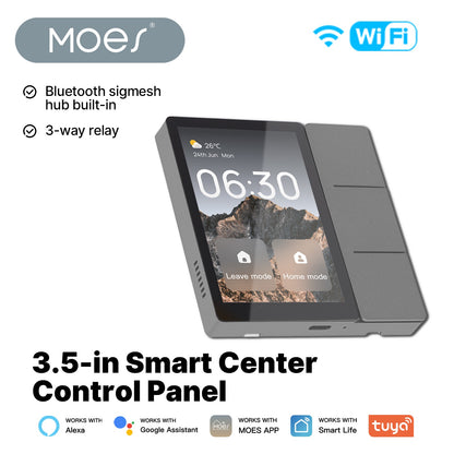 MOES Tuya WiFi Painel de Controle Central Inteligente de 3,5 polegadas Tela Central Bluetooth Sigmesh Hub com 3 Relés Integrados e Botões Físicos
