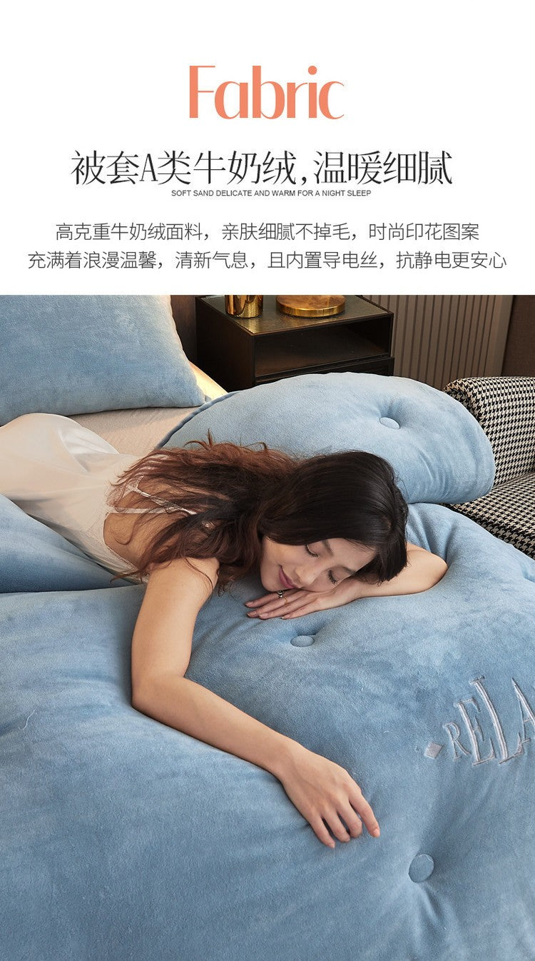 Double Sided Milk Velvet Winter Comforter Thickened Warm Double Layer Flannel King Size Quilts for Bed Solid Soft Plush Duvets