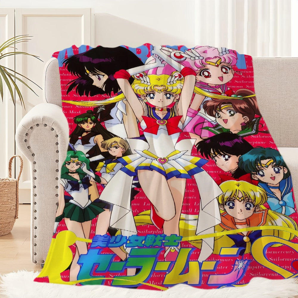 Anime S-Sailor M-Moon Girl Blanket Plush Nap Sofa rug for Living Room Warm Office Bedroom Birthday Home Travel Kid Gifts