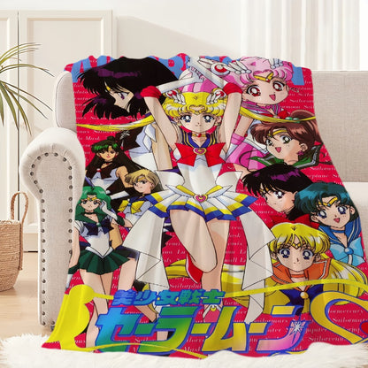 Anime S-Sailor M-Moon Girl Blanket Plush Nap Sofa rug for Living Room Warm Office Bedroom Birthday Home Travel Kid Gifts