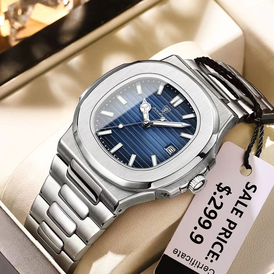 Relógio Masculino de Luxo POEDAGAR 50 ATM À Prova D'água Relógio Masculino Luminoso Data Aço Inoxidável Quadrado Quartzo Relógios Masculinos reloj hombre