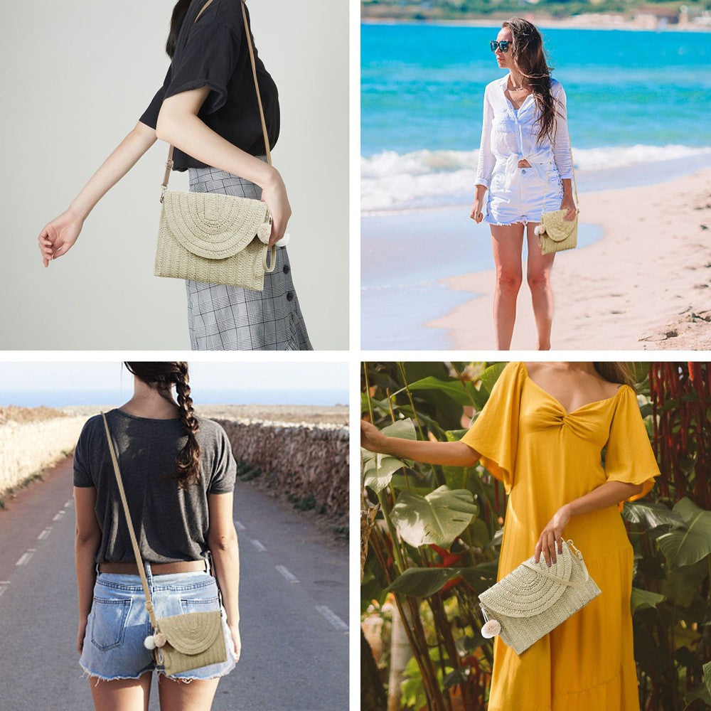 Handmade Ladies Straw Woven Bags Women Summer Holiday Beach Casual Clutch Purse Elegant Shoulder Handbag Raffia Envelope Wallets