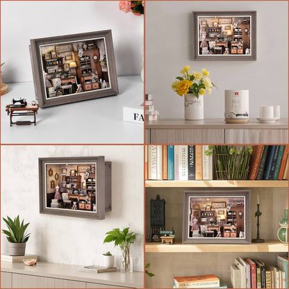 DIY Book Nook Bookshop Kit Photo Miniature Wooden Dollhouse with Light Bookshelf Insert 3D Puzzle Decor for Gift Owl Bookstore