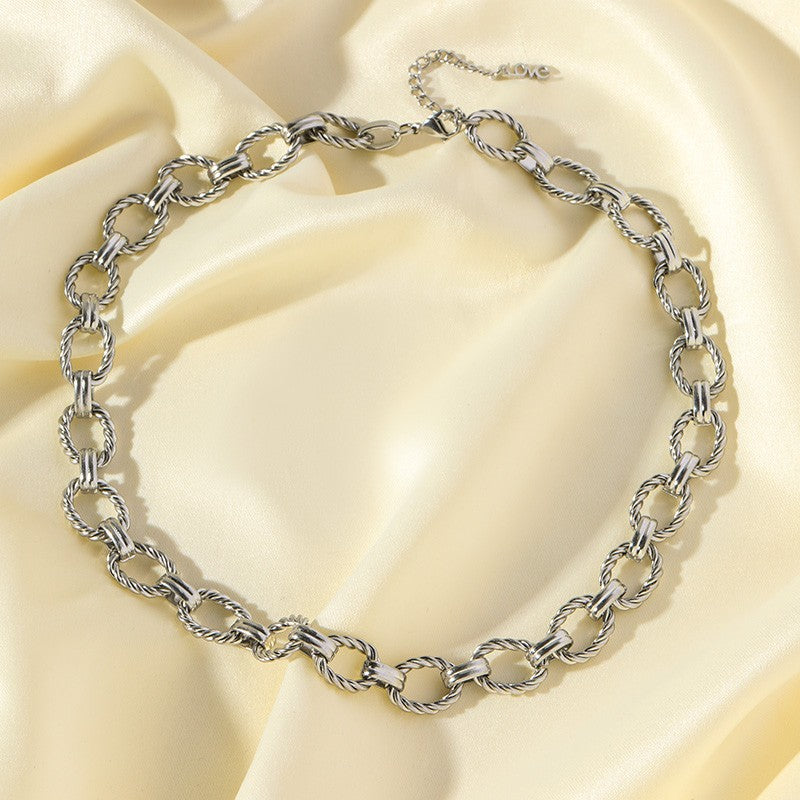 GANEMLY Conjunto de colar e pulseira de corrente de metal de aço inoxidável 316L para mulheres, gargantilhas de estilo punk, joias à prova d'água, presente feminino