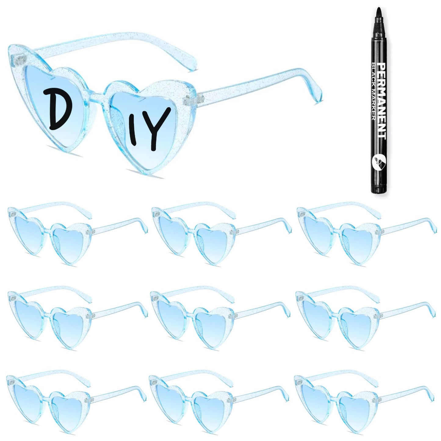 100-10Pcs DIY Wedding Sunglasses Personalised Heart Sunglasses with Pen Bachelorette Party Glasses Bridesmaid Gifts for Guests