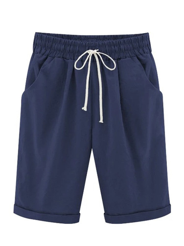 Women Cotton Shorts Casual High Waist Pocket Harem Pant Summer Cool Thin Beachwear Fashion Breathable Female Clothing