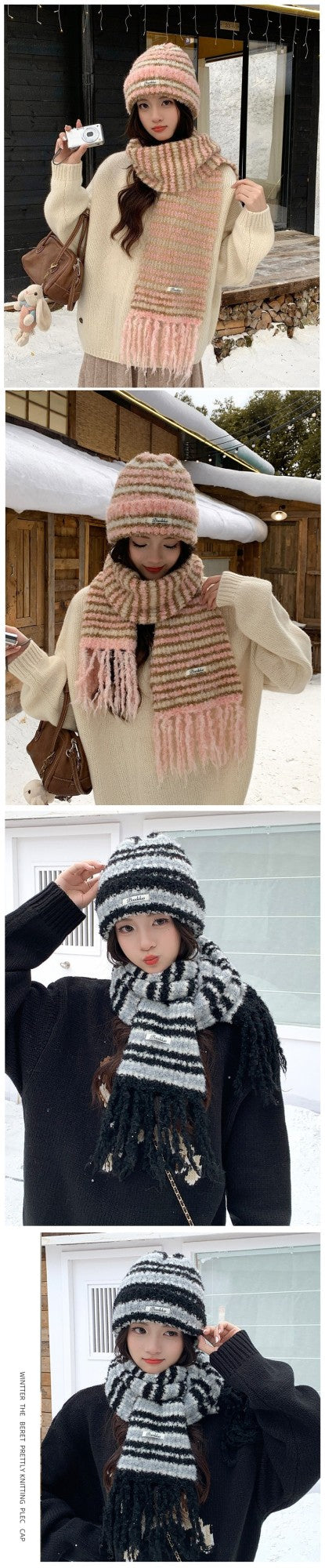 Rabbit Fur Hat  New Autumn Winter Style Warm Beanie  Large Head Circumference Jacquard Elegant Bucket Hat  Women 56-58CM