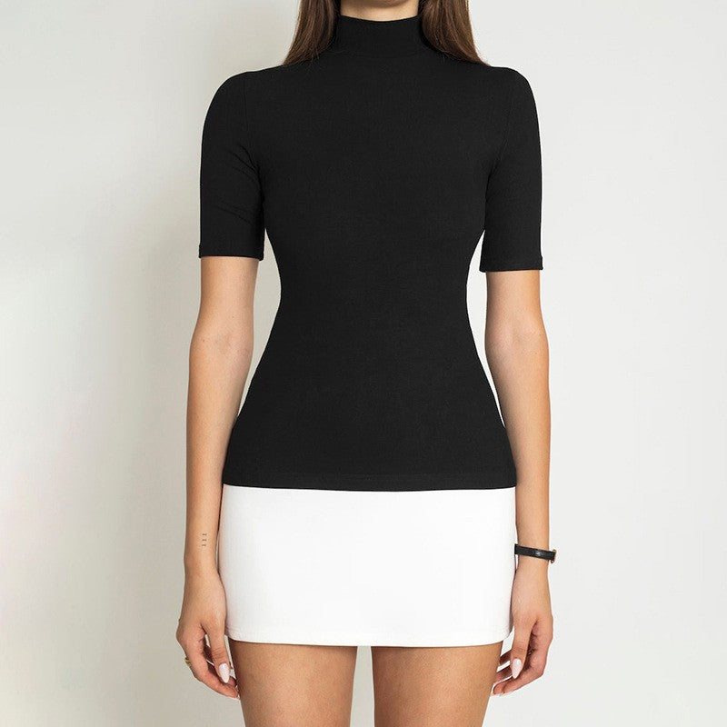 Summer 2025 Turtleneck Half Sleeve Mini Dresses French Style Fashion Elegant Bla