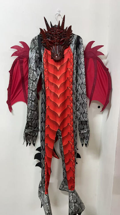 2025 New Arrival Dragon Jumpsuit With Wing And Mask Halloween Outfit Child Boys Black Blue Dragon Costume Halloween Dress Up