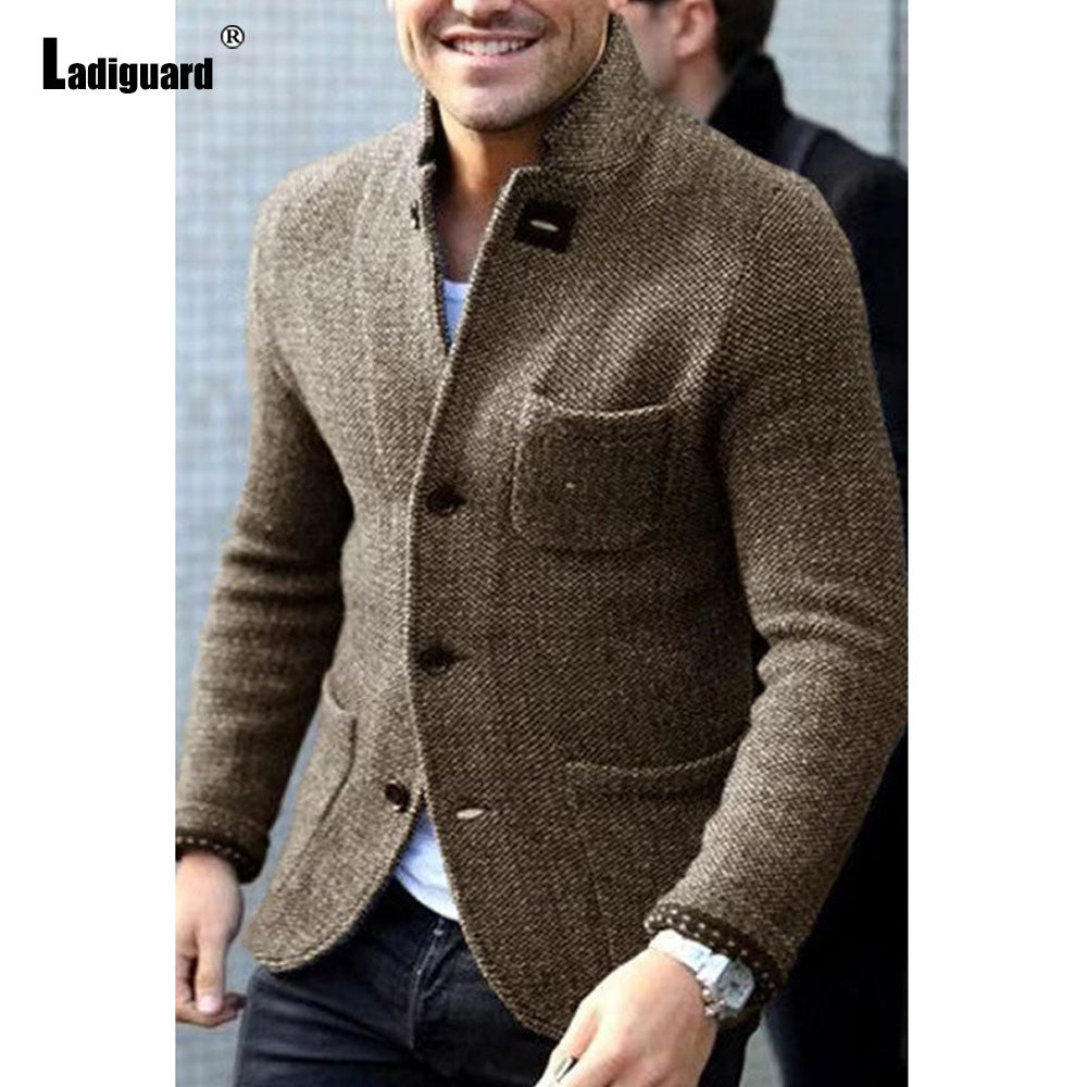 Mens Elegant Leisure Casual Knitted Blazers European Style 2024 Spring Classic Basic Jackets Men Slim Comfy Blazers Outerwear