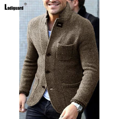 Mens Elegant Leisure Casual Knitted Blazers European Style 2024 Spring Classic Basic Jackets Men Slim Comfy Blazers Outerwear