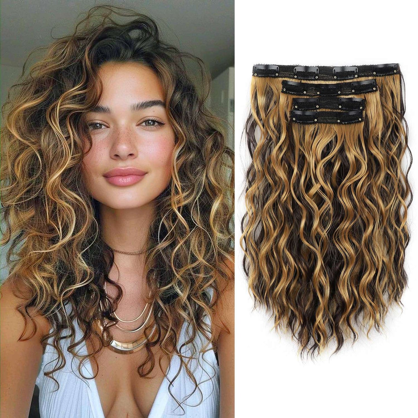 Conjunto de 4 Peças de 11 Extensões de Cabelo com Clip, Extensões de Cabelo com Clip, Perucas Sintéticas Curtas Macias Naturais de 12 Polegadas de Alta Temperatura com Clip