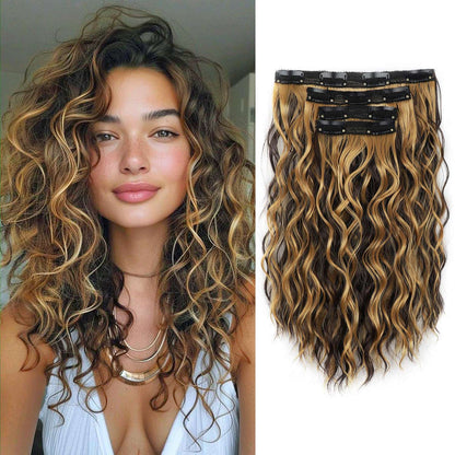 Conjunto de 4 Peças de 11 Extensões de Cabelo com Clip, Extensões de Cabelo com Clip, Perucas Sintéticas Curtas Macias Naturais de 12 Polegadas de Alta Temperatura com Clip