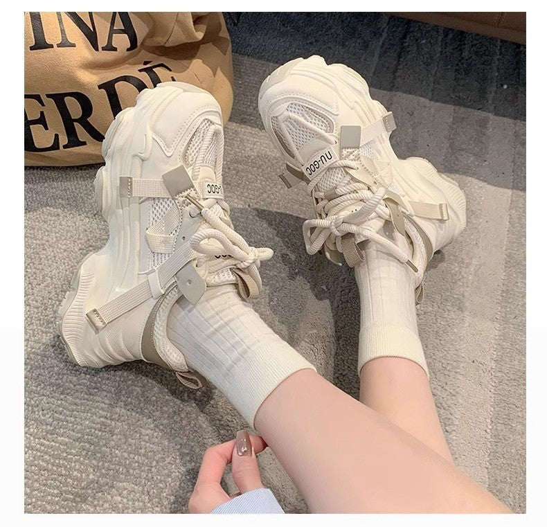 Women's Chunky Sneakers  Breathable Mesh Platform Sports Shoes Woman Fashion Lace Up Thick Sole Casual Shoes Mujer