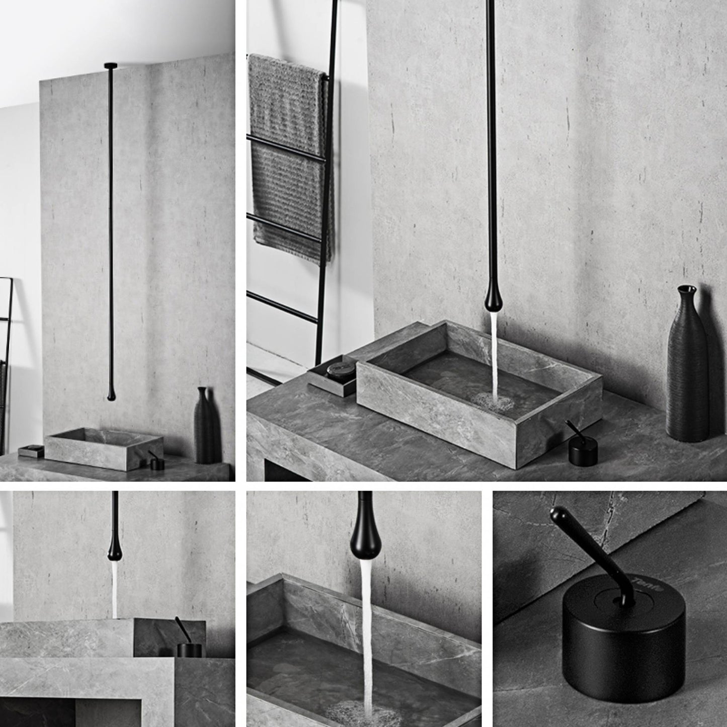 Torneira de banheiro de luxo em latão de alta qualidade preta para teto, design com alavanca única, água fria e quente, dupla furação para pia e banheira