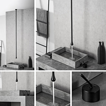 Torneira de banheiro de luxo em latão de alta qualidade preta para teto, design com alavanca única, água fria e quente, dupla furação para pia e banheira