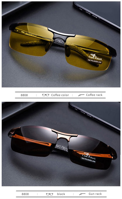 Óculos de sol Cook Shark, novos, de alumínio e magnésio, masculinos, HD polarizados, para dirigir, lentes coloridas, moda.