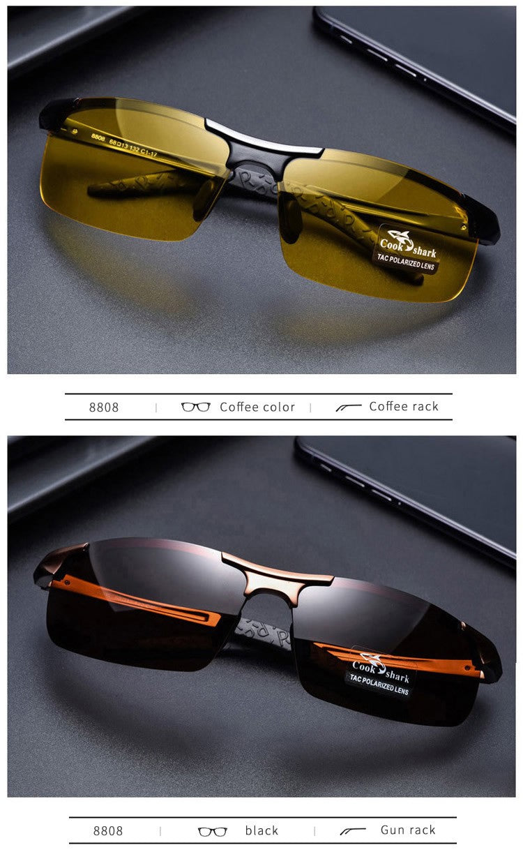 Óculos de sol Cook Shark, novos, de alumínio e magnésio, masculinos, HD polarizados, para dirigir, lentes coloridas, moda.