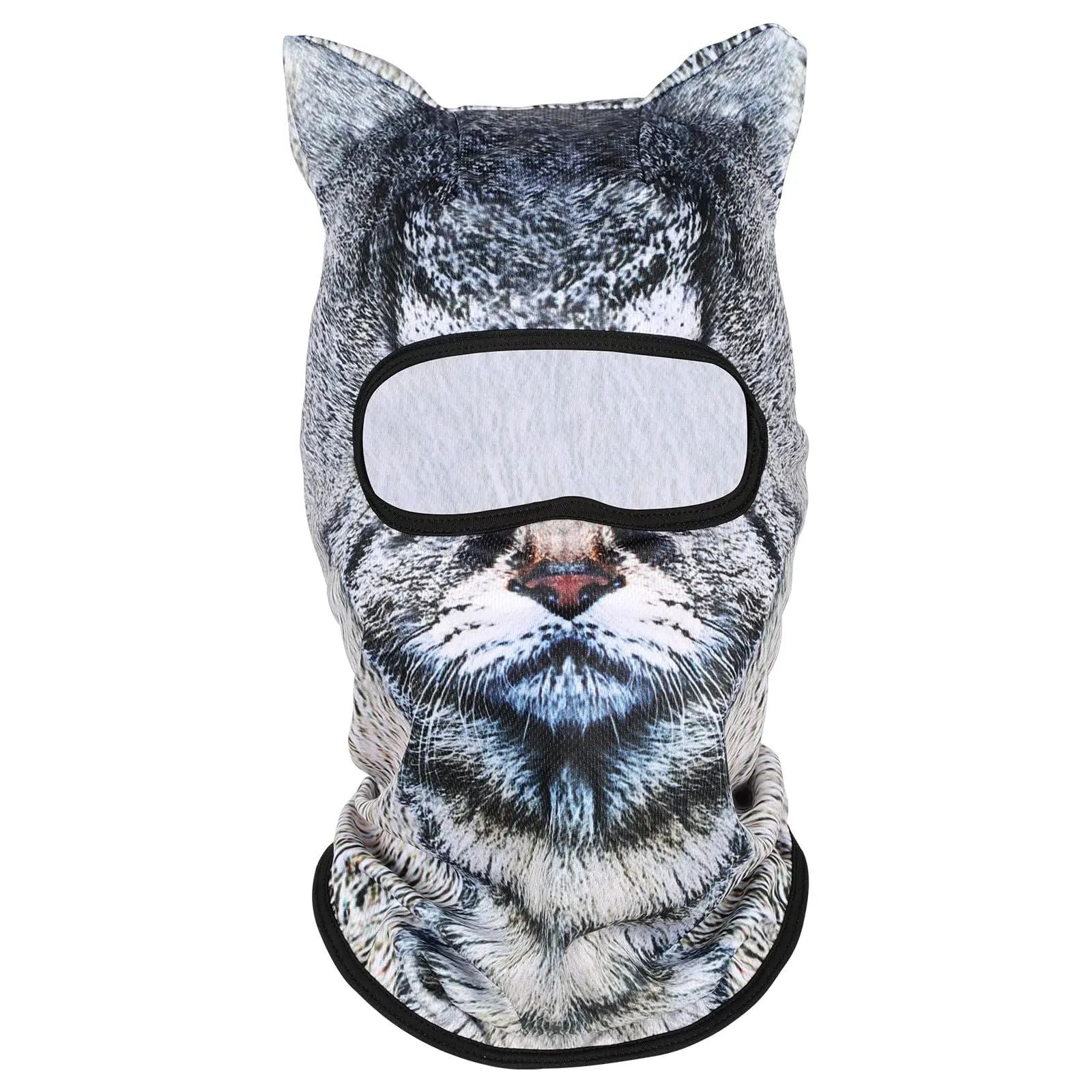 Cute 3D Cat Balaclava Full Face Hood for Men Women, Animal Ski Mask for Snowboard Motocross, Winter Warm Face Cover Gift