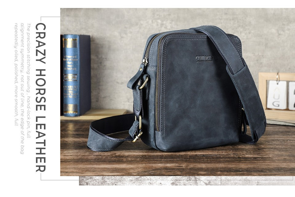 CONTACT'S Genuine Leather Men's Messenger Bag Vintage Sling Shoulder Bags for 7.9" iPad Mini High Quality Male Crossbody Bag Men