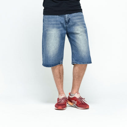 ABOORUN Mens Plus Size Loose Baggy Denim Shorts Fashion Streetwear Hip Hop Skateboard Cargo Jeans Short for Male R1402