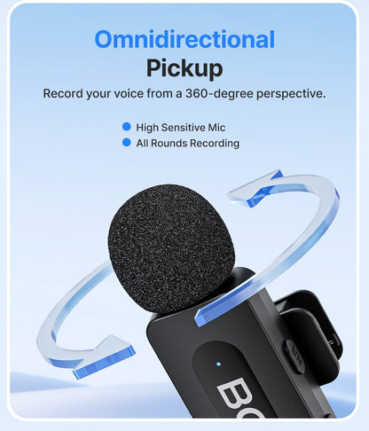 BOYA BY-V3 Microfone de Lapela Sem Fio com Cancelamento de Ruído Recarregável para iPhone Android Câmera Transmissão ao Vivo Vlogging