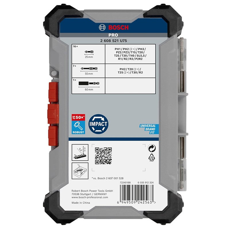 BOSCH 2608521U75 Jogo de Pontas de Parafusadeira Pro Impact para Acessórios de Ferramentas Elétricas Robustas Extra Duras de 50x 24 peças