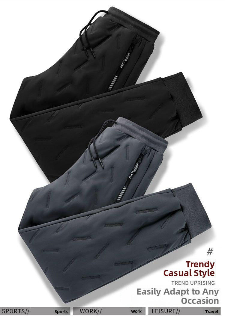 Men's Winter Thiened Fce Lined down Cotton Pants Casual Spor Long Trousers Loose Fit Warm Outerwear for Autumn And Winter