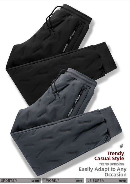 Men's Winter Thiened Fce Lined down Cotton Pants Casual Spor Long Trousers Loose Fit Warm Outerwear for Autumn And Winter