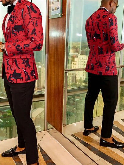 Mens Blazer Printed Suit Jacket 1 Button Slim Fit Floral Dinner Sport Coat Blazers