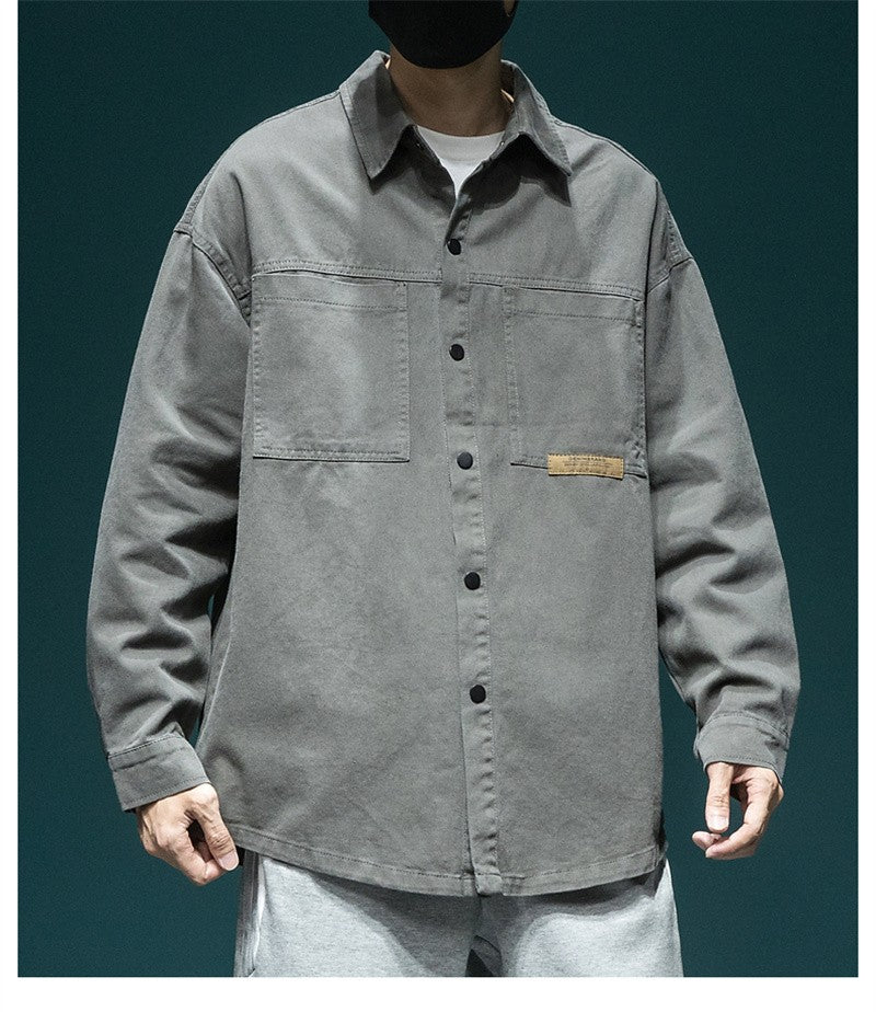 Autumn Men's Long Sleeve Cargo Shirt Casual Korean Fashion Oversize Blouses Hombre 2025 New High Street Y2K T Shirt Baggy Jacket