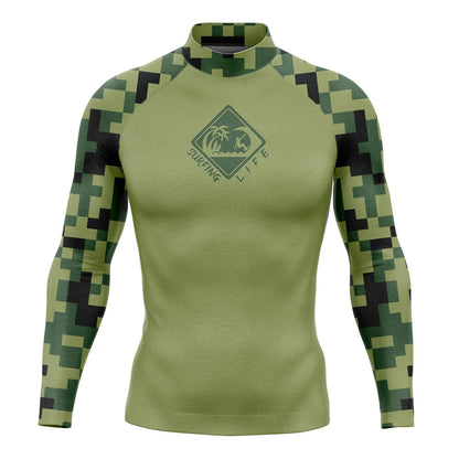 New Men's Long Sleeve Surfing Life Shirt Beach Sun Screen Surf Sweatshirt Rashguard UV Protection Swimwear UPF Gym Clothes