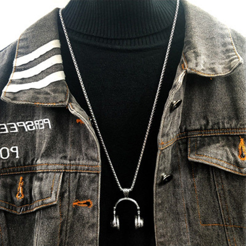 Colar com pingente de fones de ouvido para homens, Hip Hop, Rock, Casal, Personalizado, Corrente de aço inoxidável, Joias da moda Rapper, Presentes