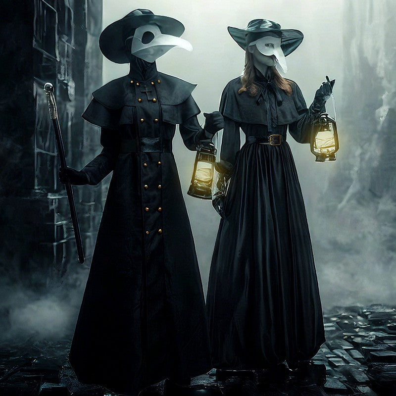 Halloween Medieval Hooded Robe Plague Doctor Costume Mask Hat for Men Monk Cosplay Steampunk Priest Horror Wizard Cloak Cape 5XL