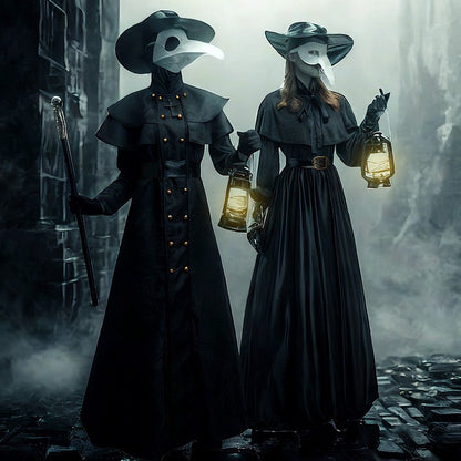 Halloween Medieval Hooded Robe Plague Doctor Costume Mask Hat for Men Monk Cosplay Steampunk Priest Horror Wizard Cloak Cape 5XL