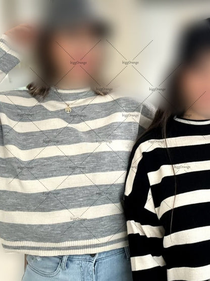 High Street Fashion Clothing New Style Fashion Striped Casual Long Sleeve Sweater Men Harajuku Y2K Warm Embroidered Long Sleeve