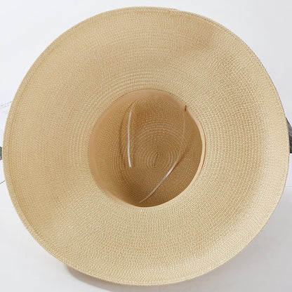 2023 New Summer Sun Hats Ladies Solid Plain Elegant Wide Brim Hat Female Round Top Panama Floppy Straw Beach Hat Women ????