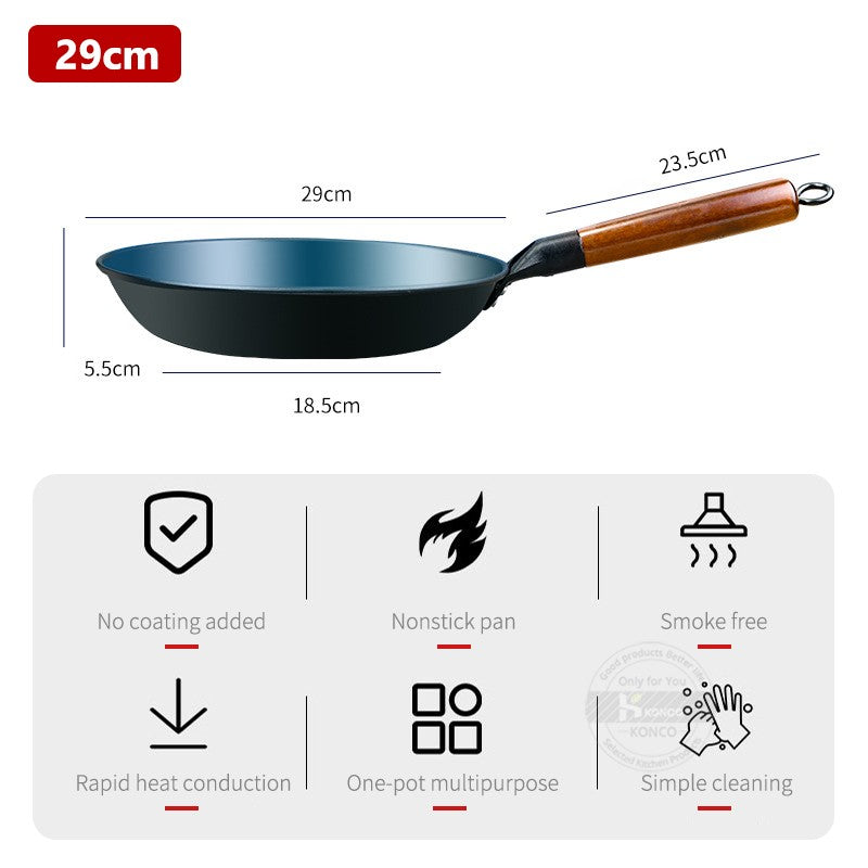 Iron Frying Pan Uncoated Iron Wok Flat Bottom Skillet Non-stick Egg Pancake Pan Steak Frying Pot Gas and Induction 27/29/31/33cm