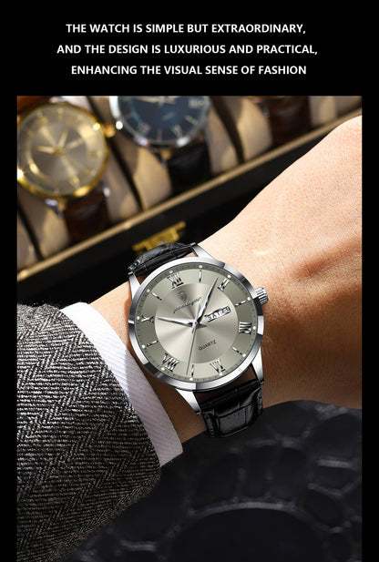 POEDAGAR Top Luxury Watch For Men Military Waterproof Luminous Date Week Man Wristwatch Leather Men's Quartz Watches Sport Reloj