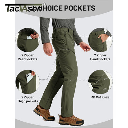 Calça Masculina de Inverno para Caminhada TACVASEN Forrada com Fleece, Impermeável, Softshell, para Esqui na Neve, Isolada, Cargo de Trabalho com 6 Bolsos com Zíper
