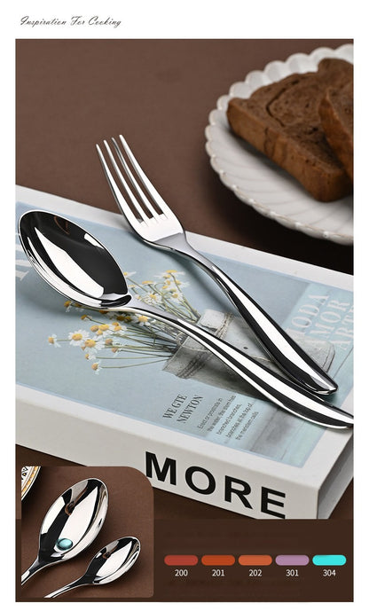 5Pcs 304 stainless steel tableware set steak knife fork cutlery set restaurant kitchen Home commercial high-end dinnerware